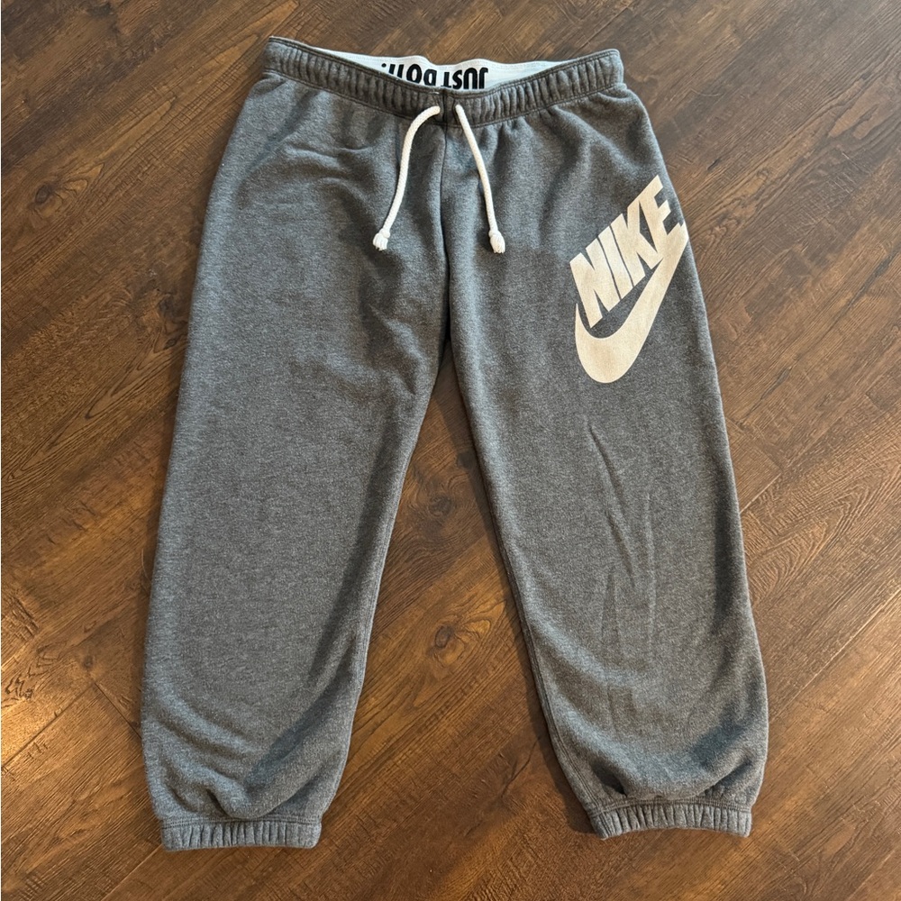 Nike Gray Sweatpants with Elastic Waistband and Cuffed Ankles